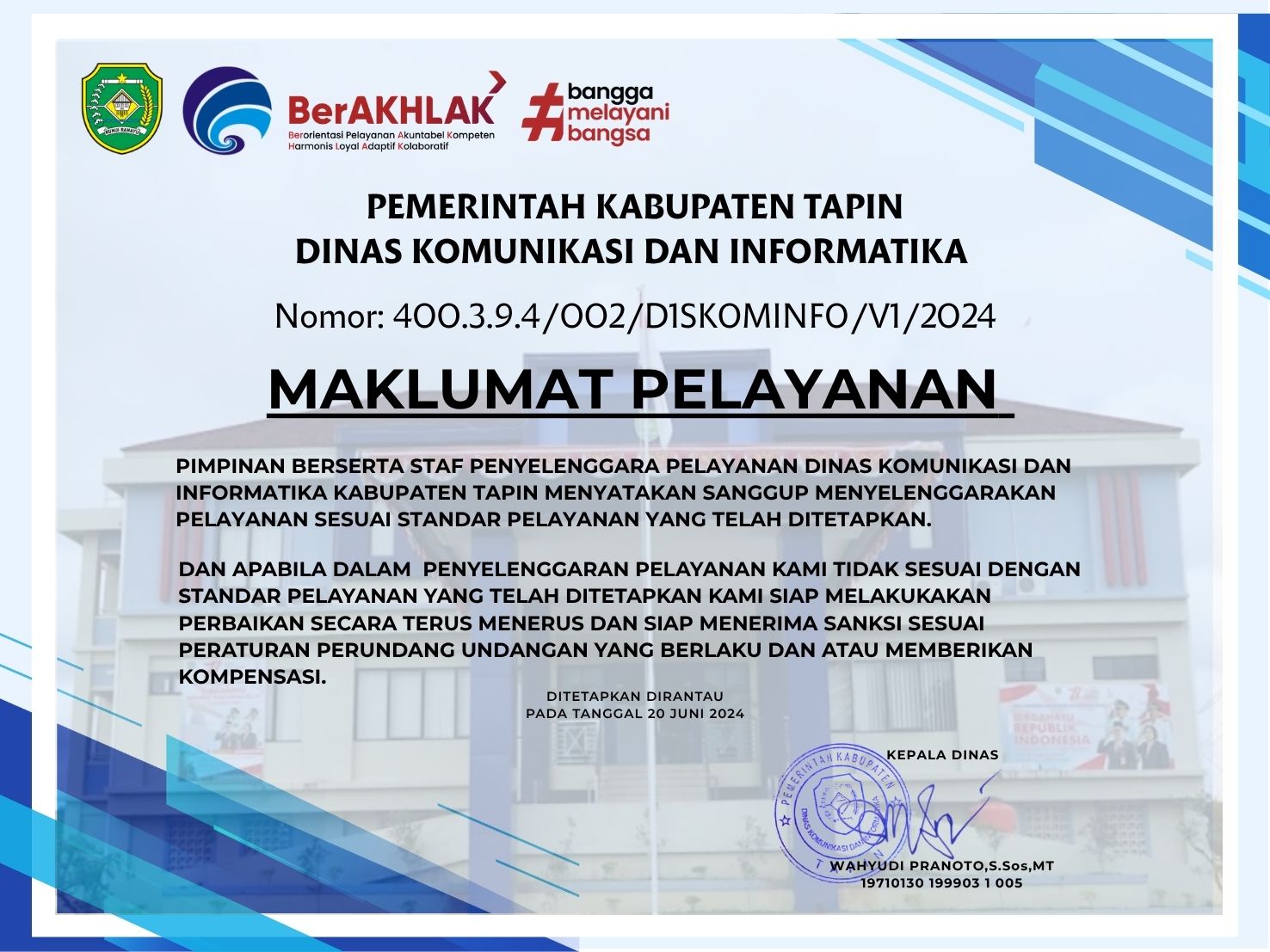 Maklumat Pelayanan Dinas Komunikasi dan Informatika Kab. Tapin